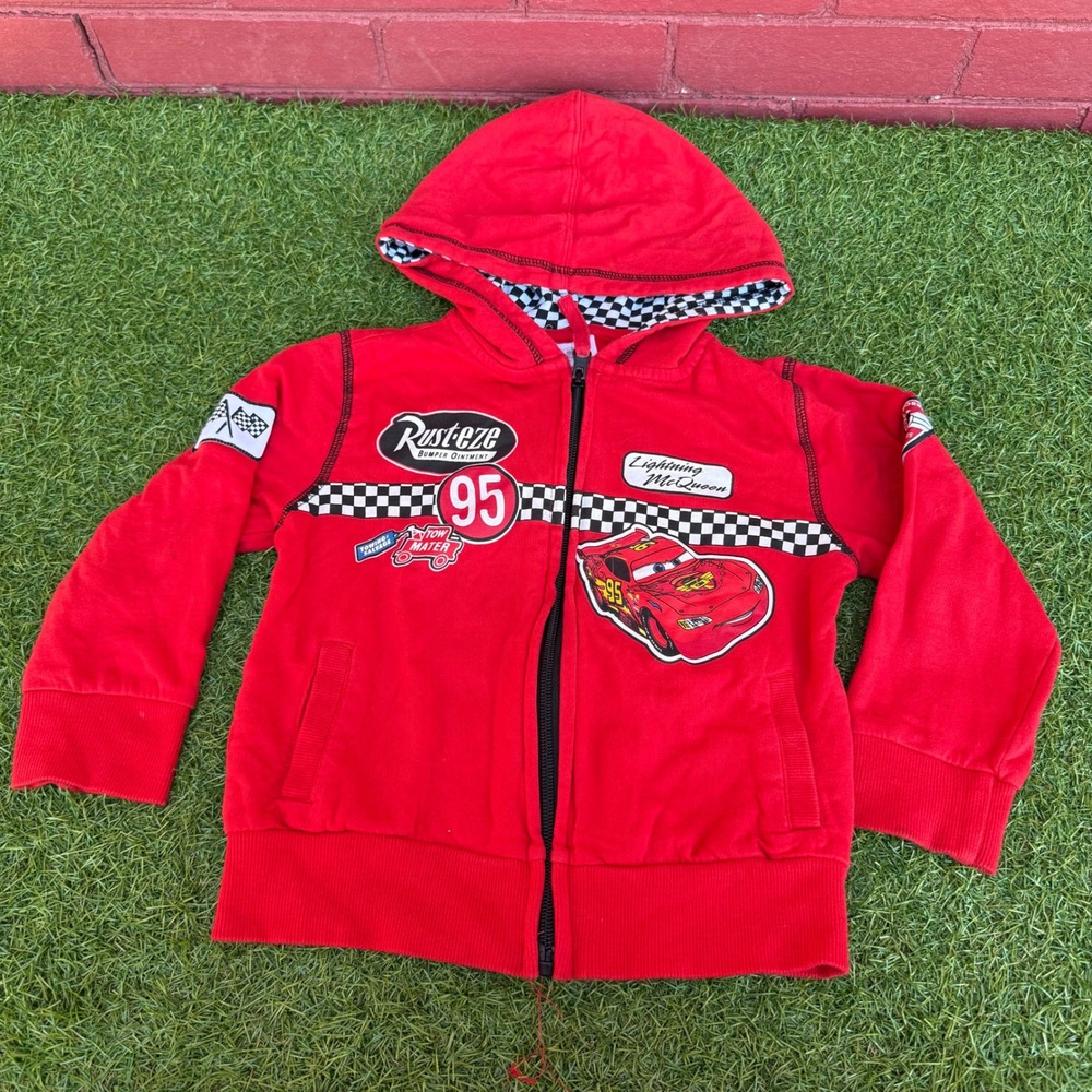Vtg Y2K Disney Store Lightning McQueen Cars Zip Up Hoodie Jacket Toddler Size 3T